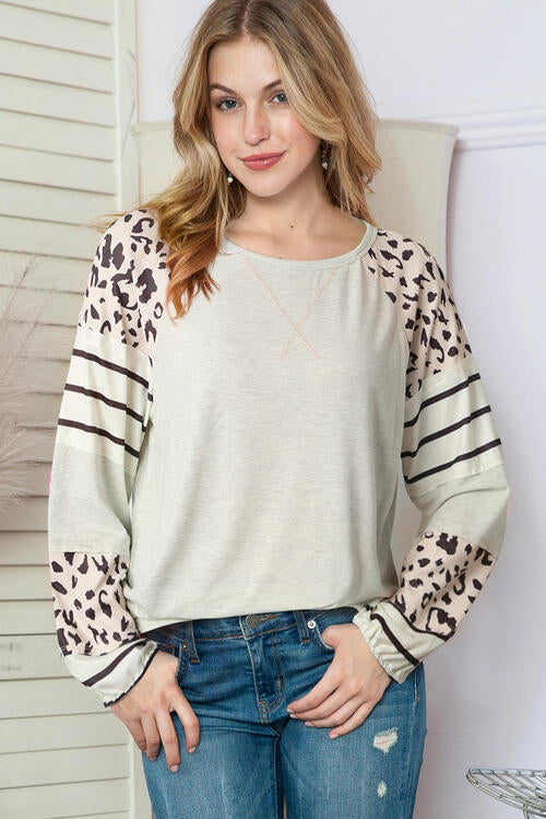 Leopard Round Neck Long Sleeve Top